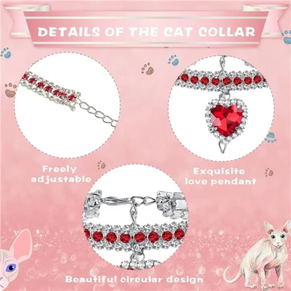 4 Pieces Rhinestone Cat Collar Bling Adjustable